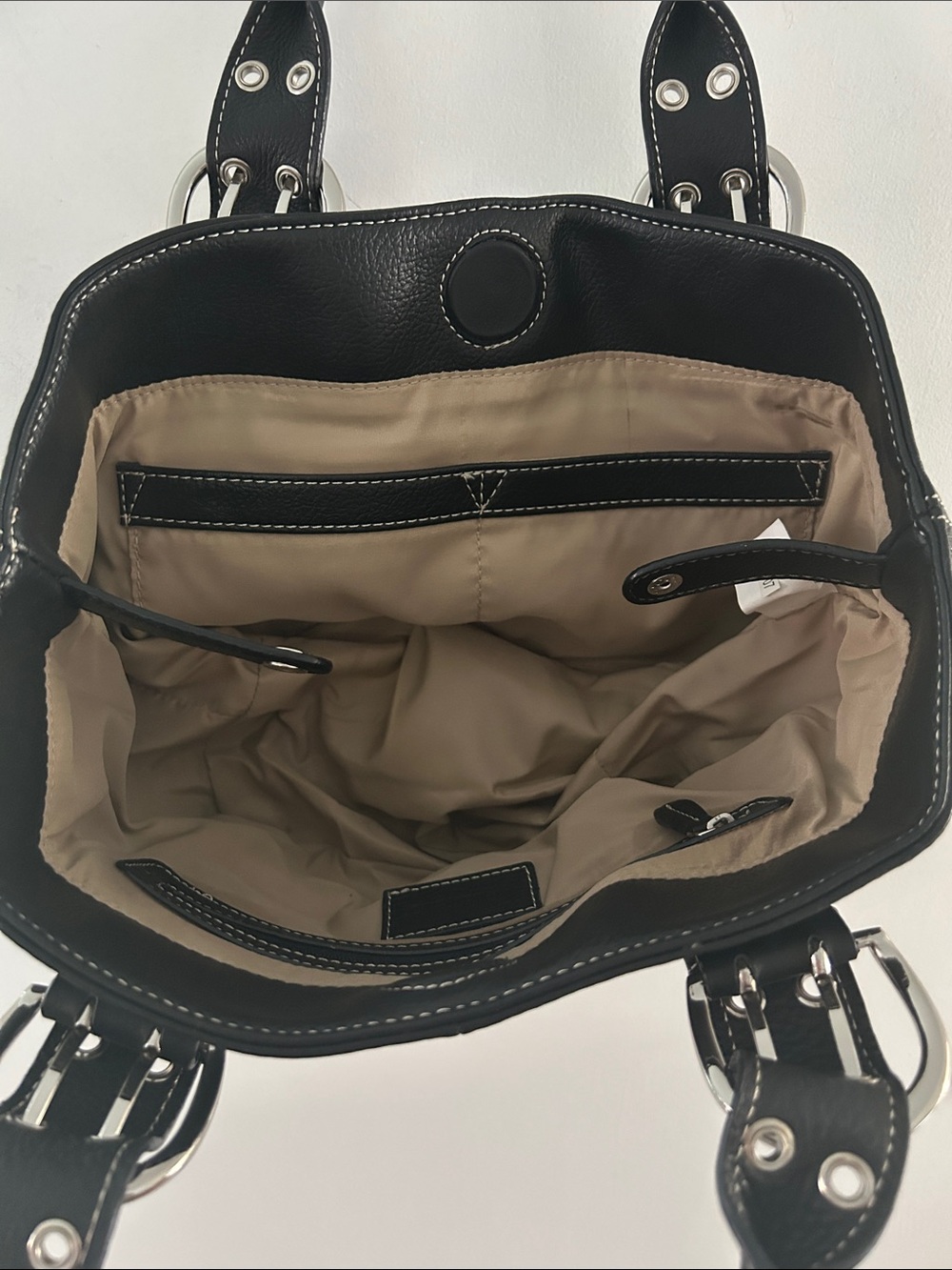 Tignanello Y2K Black Leather Shoulder Bag with Large Silver Buckles - Picture 3 of 13